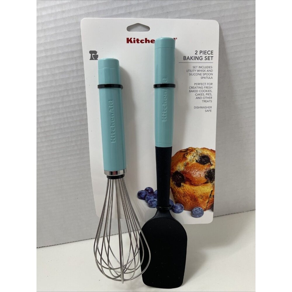 KITCHENAID AQUA 2 PIECE BAKING SET UTILITY WHISK AND SPOON SPATULA Nut Tags!